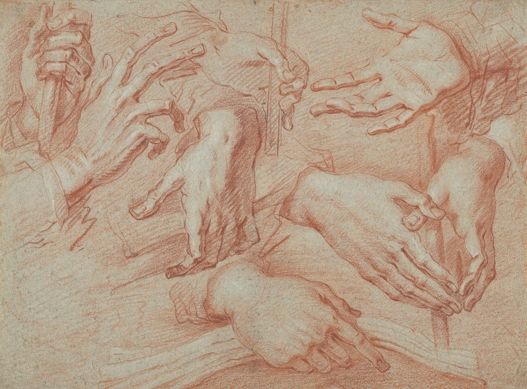 Study of Hands fine art print by Daniele Crespi showcasing detailed human hands.