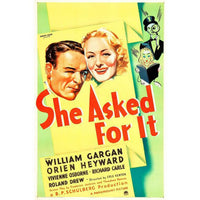 She Asked For It 1937 movie poster art print for classic cinema fans.