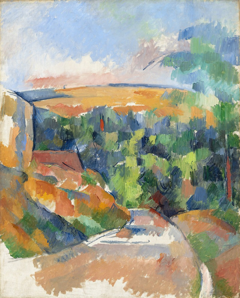 The Bend in the Road art print by Paul Cézanne showcasing vibrant colors and impressionist style.