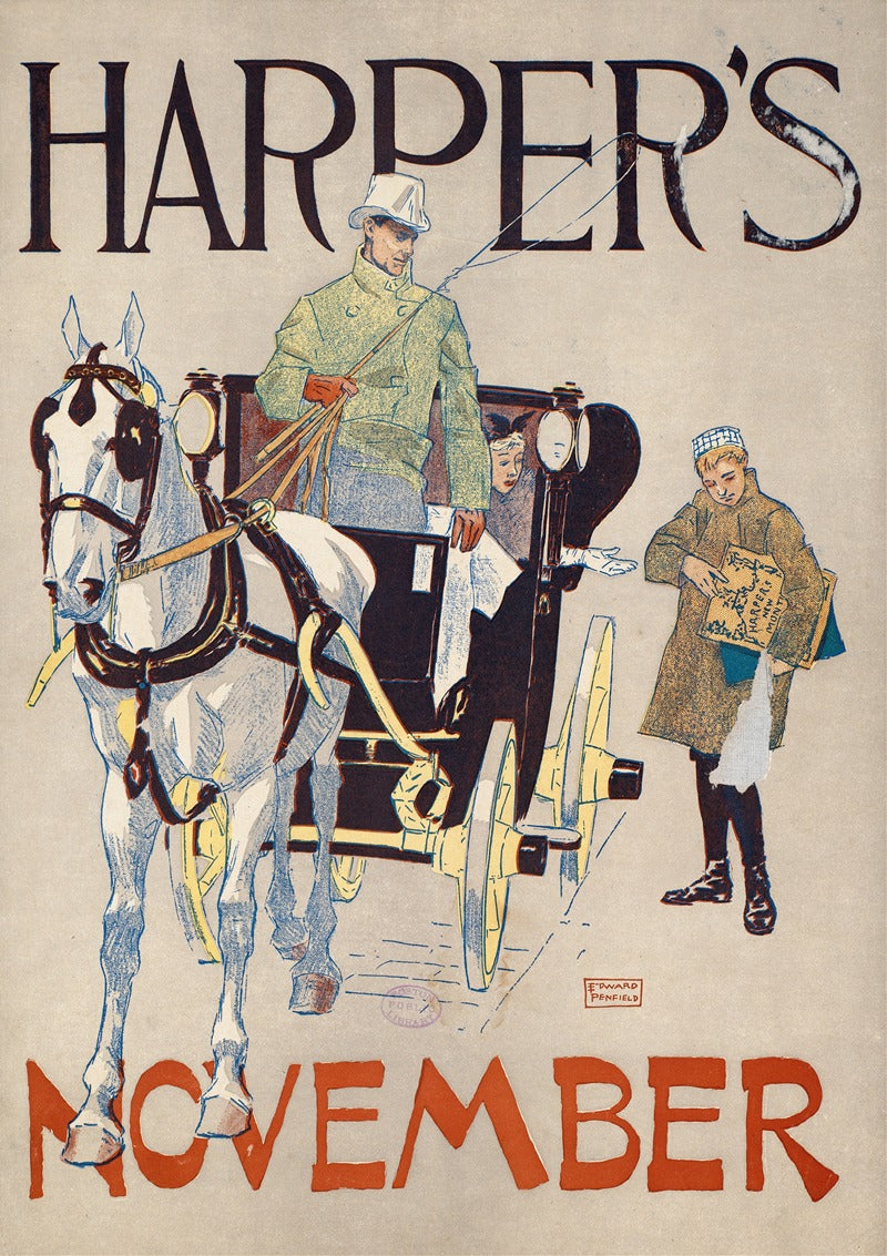 Harper's November art poster print by Edward Penfield, showcasing autumn scenery.