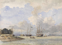 Maas in Rotterdam with American and Swedish Ships watercolor print by Willem Anthonie van Deventer
