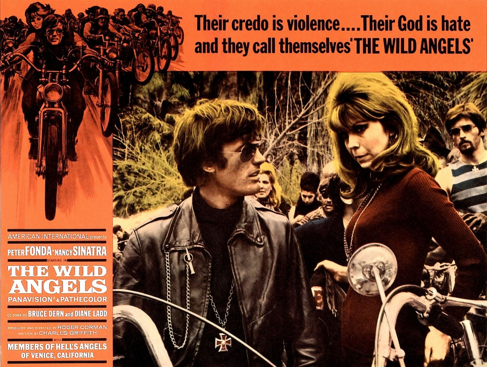 The Wild Angels movie poster featuring Peter Fonda and Nancy Sinatra in close-up.