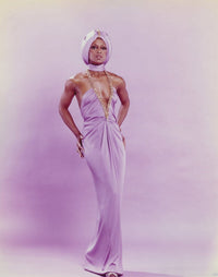 Lola Falana posing elegantly in a white dress photo print.