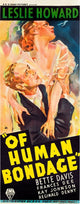 Of Human Bondage movie poster featuring Bette Davis and Leslie Howard, 1934 Australian Daybill.