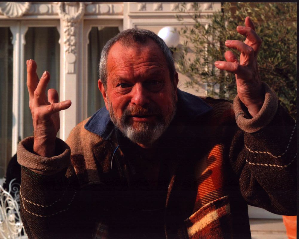 Terry Gilliam with hands up photo print artwork.