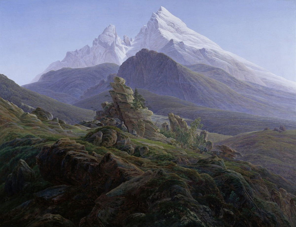 The Watzmann art print by Caspar David Friedrich showcasing serene Bavarian Alps scenery.