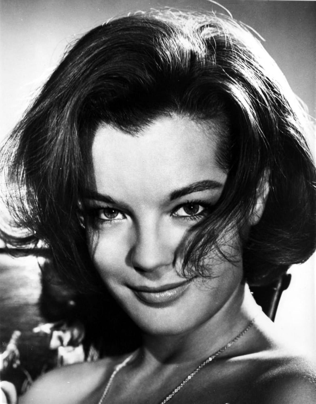 Black and white portrait photo print of Romy Schneider smiling