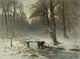 A January Evening in the Woods of The Hague Art Print by Louis Apol, winter landscape with snow-covered bridge.