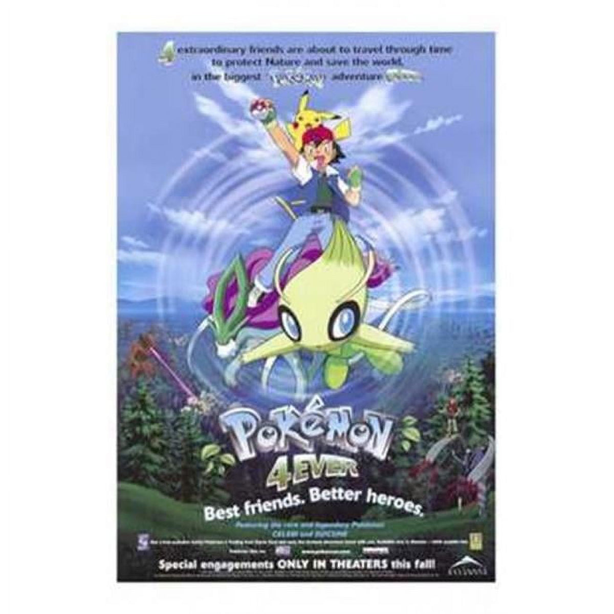 Pokemon 4Ever Movie Poster in vibrant colors, measuring 11x17 inches.