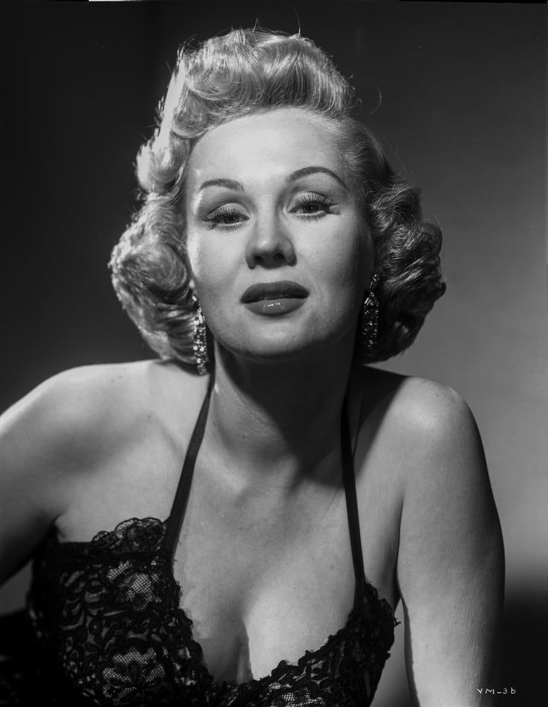 Virginia Mayo black dress photo print, classic Hollywood elegance.