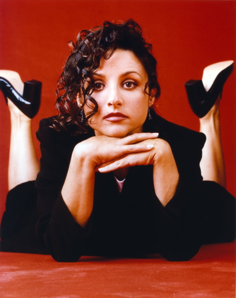 Julia Louis-Dreyfus portrait photo print with red background
