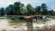 Cows Wading in the River Fine Art Print by Stanisław Masłowski
