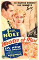 Master of Men movie poster print featuring Jack Holt and Fay Wray, 1933, vintage film art.