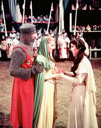 Ivanhoe movie poster print featuring Robert Taylor, Joan Fontaine, and Elizabeth Taylor from the classic 1952 film.