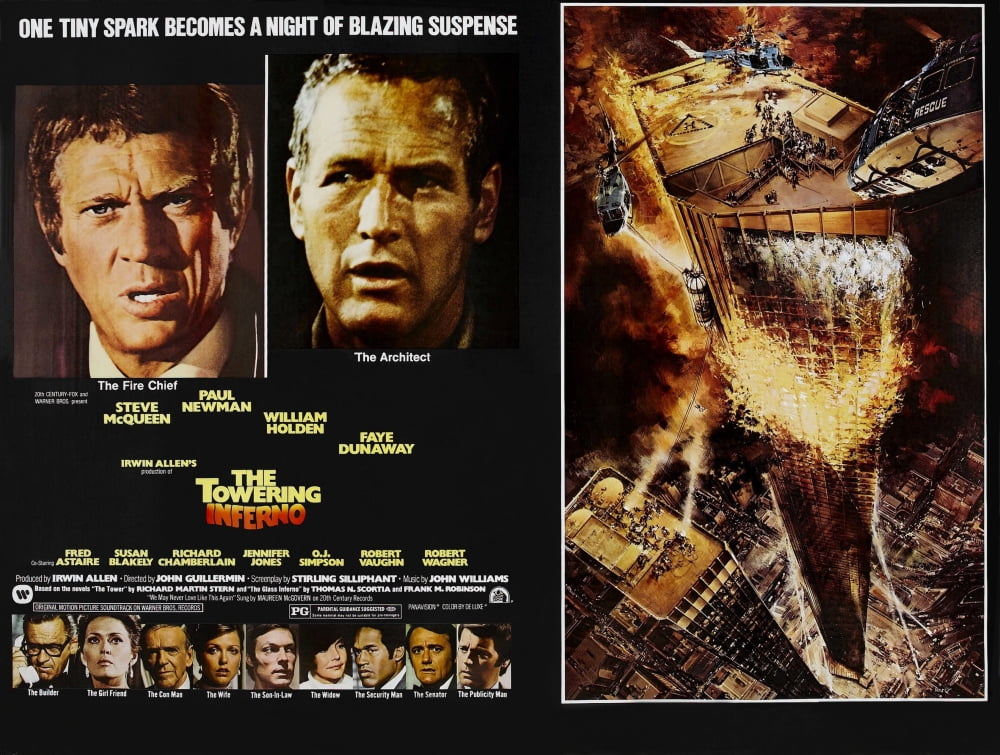 The Towering Inferno Movie Masterprint Poster Print featuring a dramatic fire scene from the classic film.