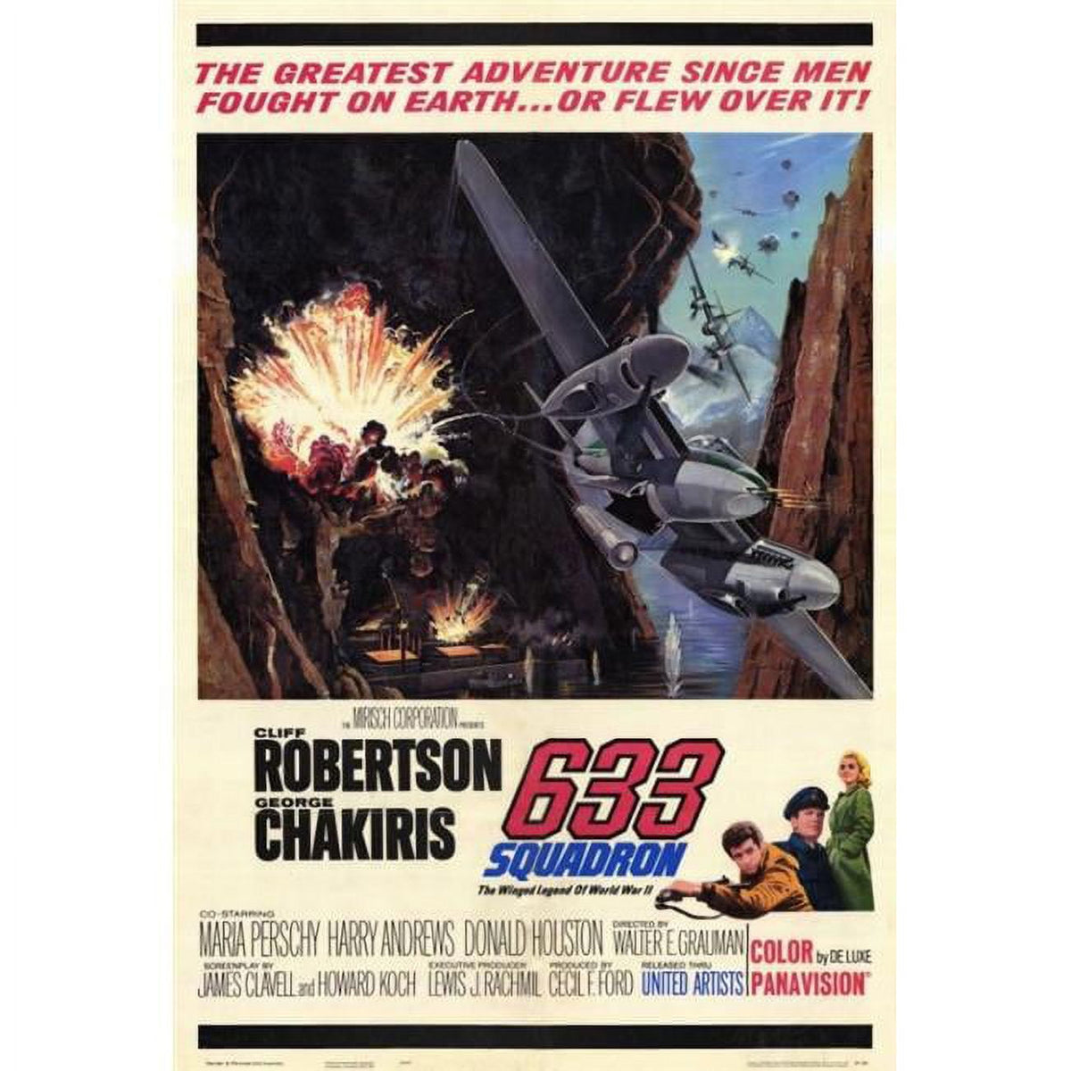 633 Squadron Movie Poster Print in 27x40 size, showcasing dramatic aviation scenes.