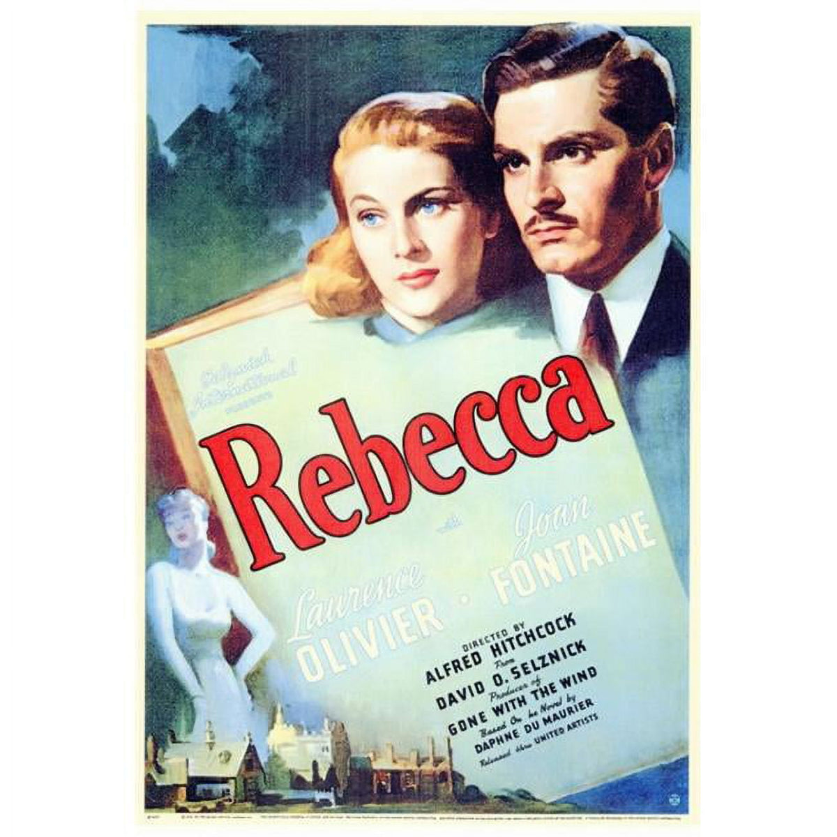 Rebecca Movie Poster Print showcasing classic Hitchcock film.