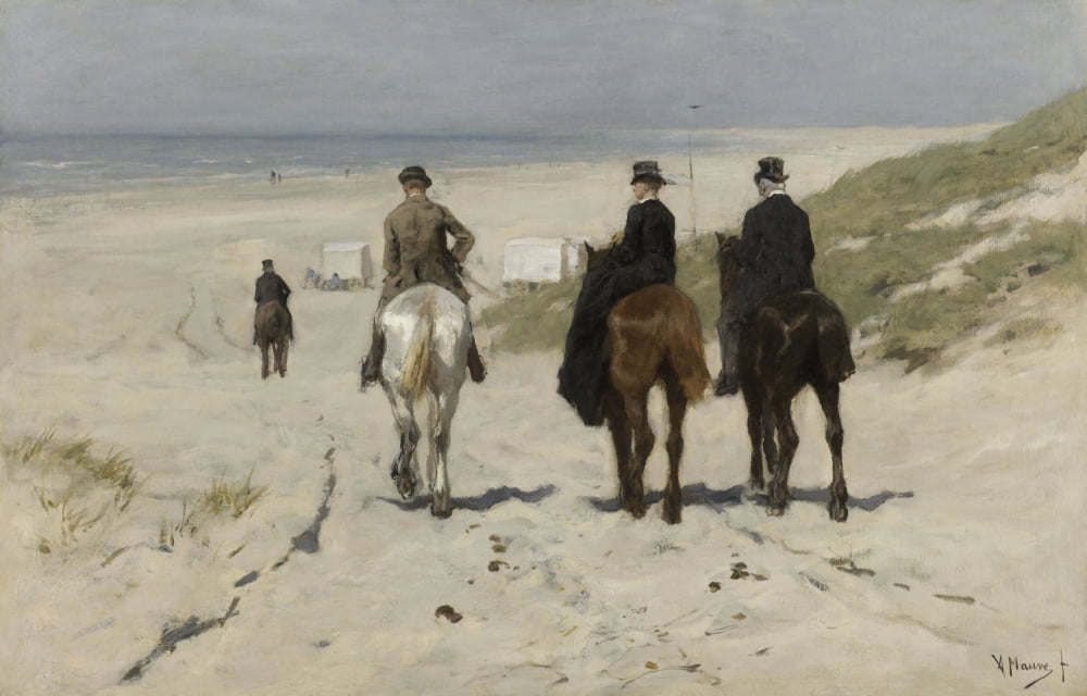Dutch landscape oil painting print by Anton Mauve (1876) in vibrant colors.