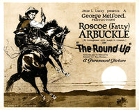 The Round-Up movie poster print featuring Roscoe 'Fatty' Arbuckle, vintage film art.