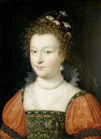 Portrait of a young woman with flowers and pearl jewelry - Netherlandish painting poster print.