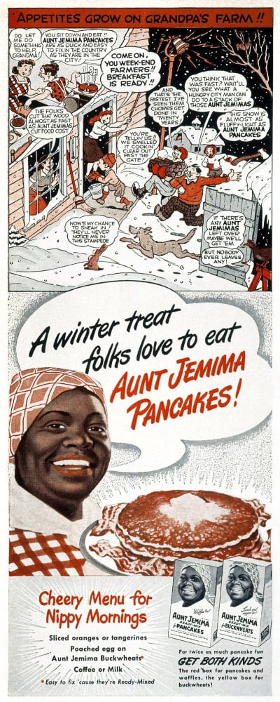 Vintage advertisement poster of Aunt Jemima Pancake Mix from 1948.