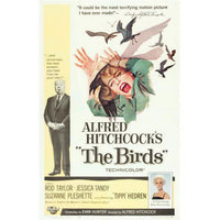 The Birds 1963 movie masterprint poster featuring iconic imagery from Alfred Hitchcock's film.