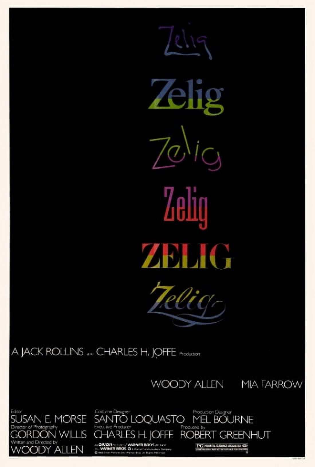 Zelig movie poster print featuring iconic film design in 27x40 size.