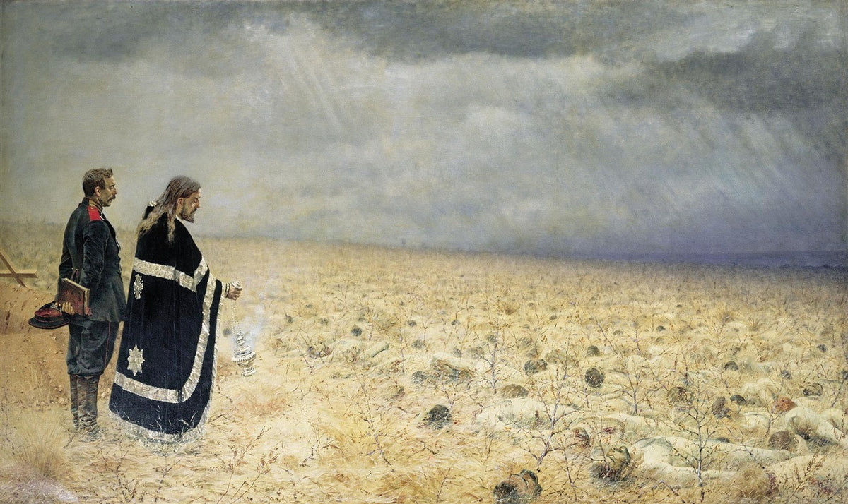Defeated - Memorial Service Art Print by Vasily Vereshchagin, 1879