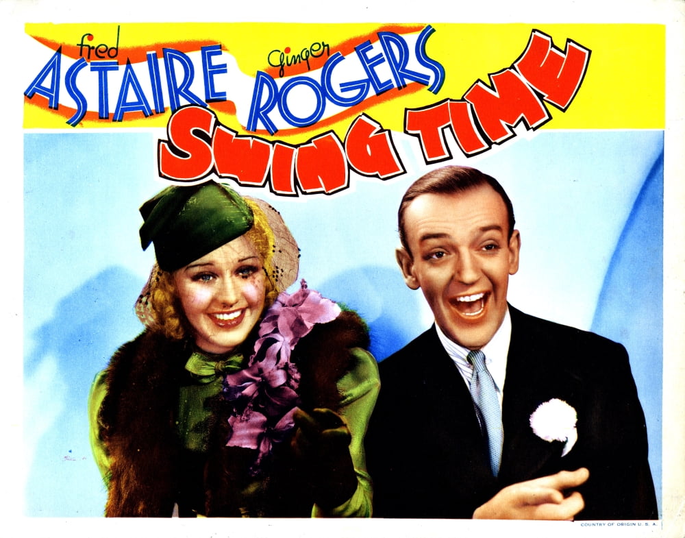 Swing Time movie poster featuring Ginger Rogers and Fred Astaire from the 1936 film.