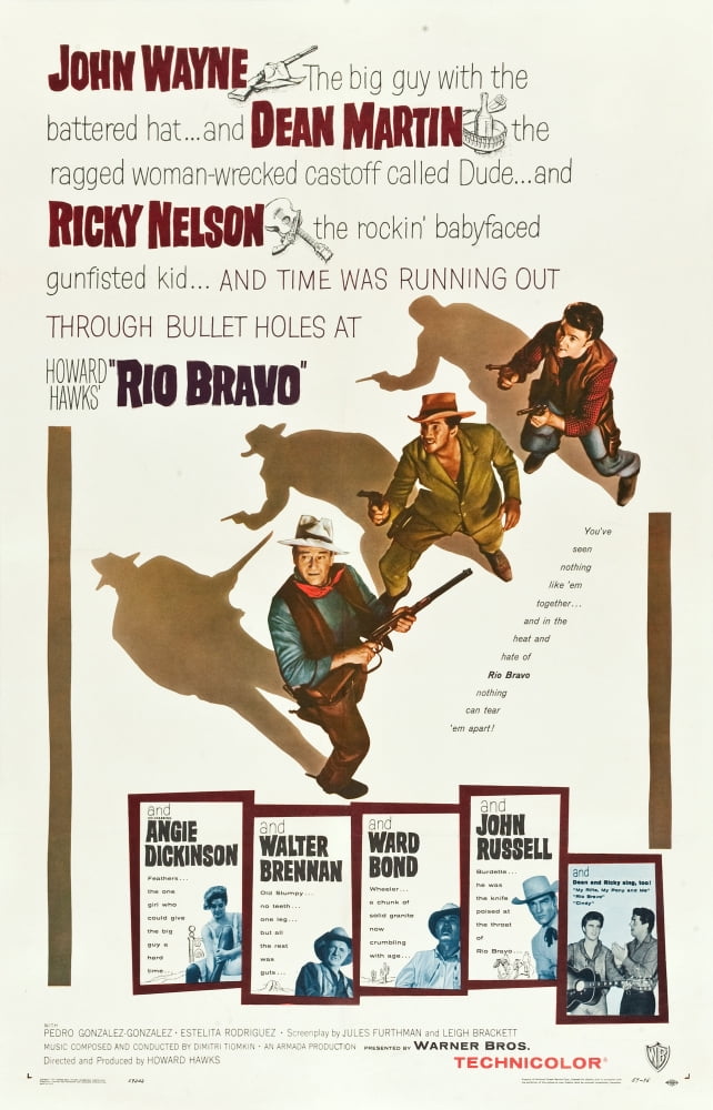 Rio Bravo Movie Poster featuring John Wayne, Dean Martin, and Ricky Nelson