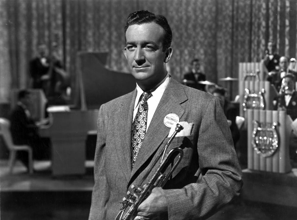 Harry James performing on stage with trumpet photo print