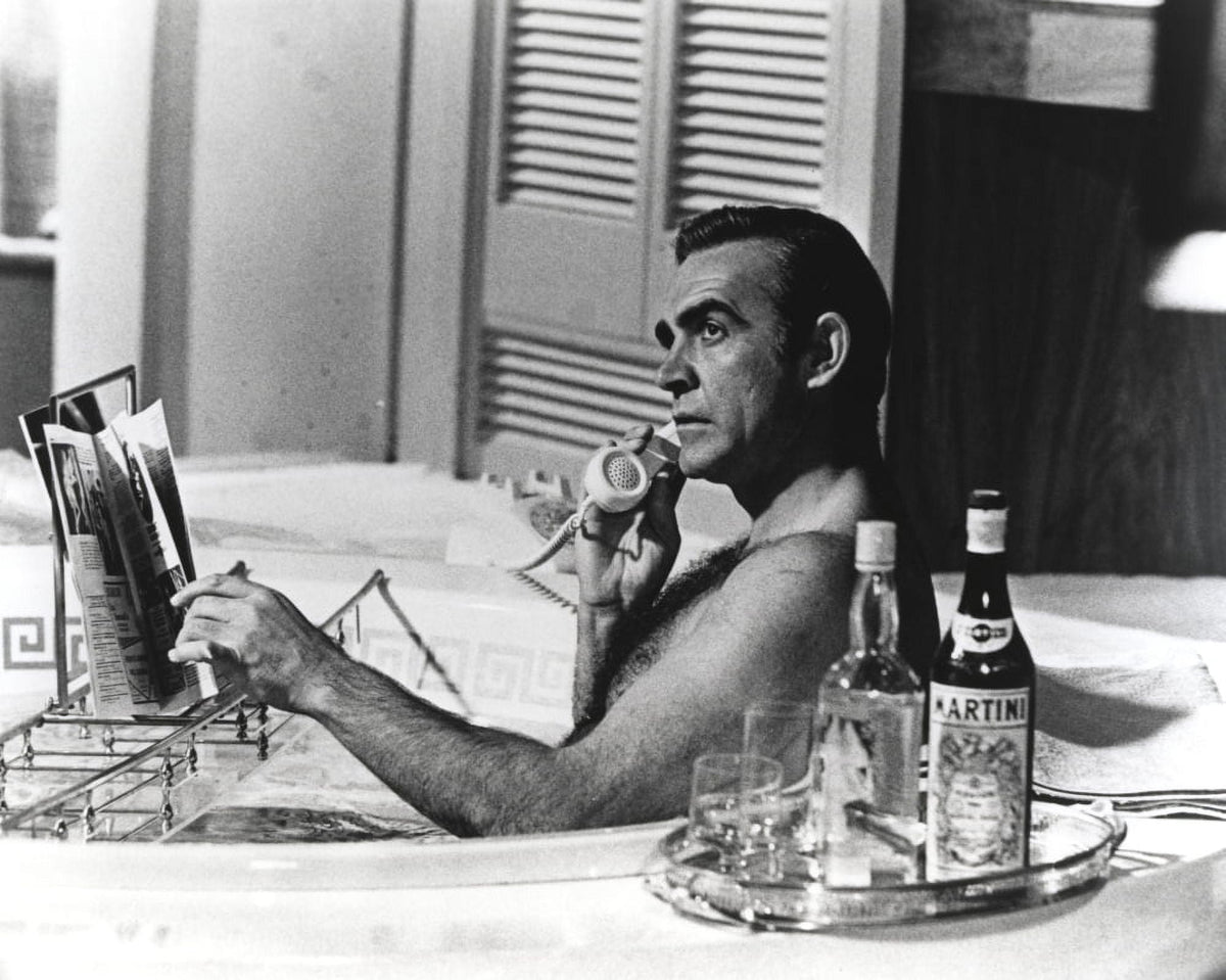 Sean Connery in a bath photo print, iconic celebrity moment.