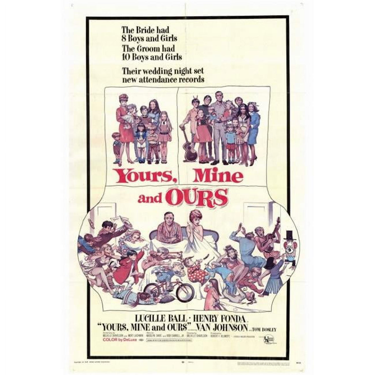 Yours Mine & Ours movie poster print featuring vibrant colors and classic design.