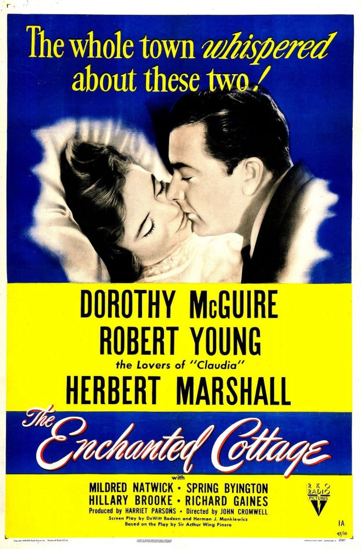 The Enchanted Cottage 1945 movie poster featuring Dorothy McGuire and Robert Young.
