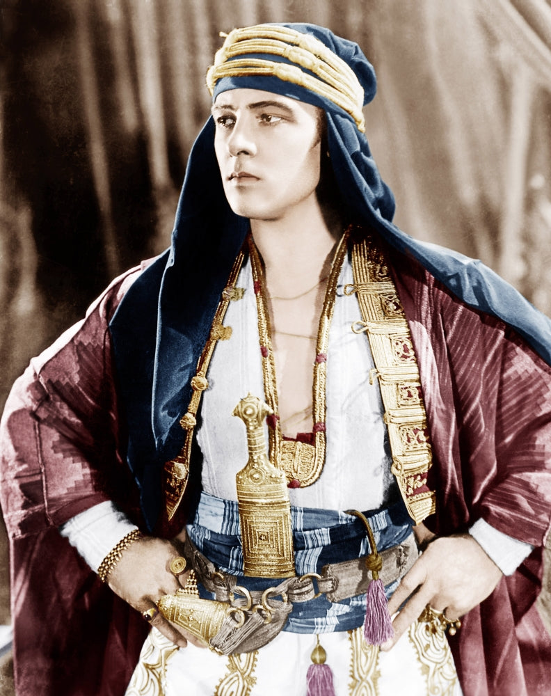 The Sheik movie photo print featuring Rudolph Valentino from 1921.