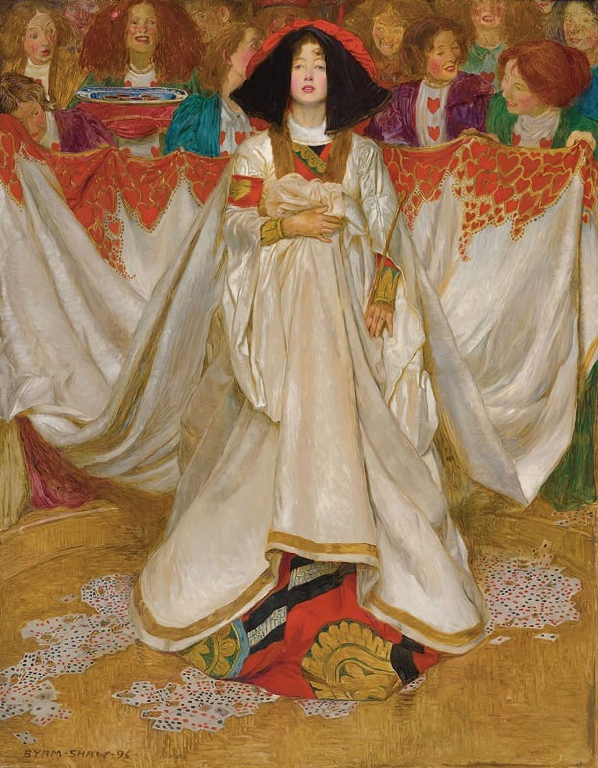 Queen of Hearts poster print by Byam Shaw, 1896 art piece.