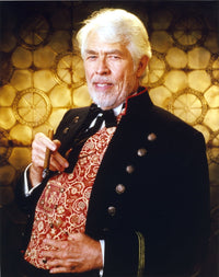James Coburn portrait in black velvet suit holding smoking pipe - photo print.