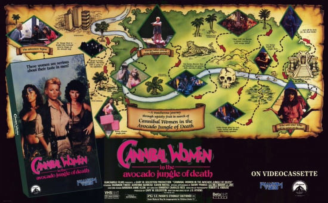Cannibal Women in the Avocado Jungle of Death movie poster in vibrant colors.