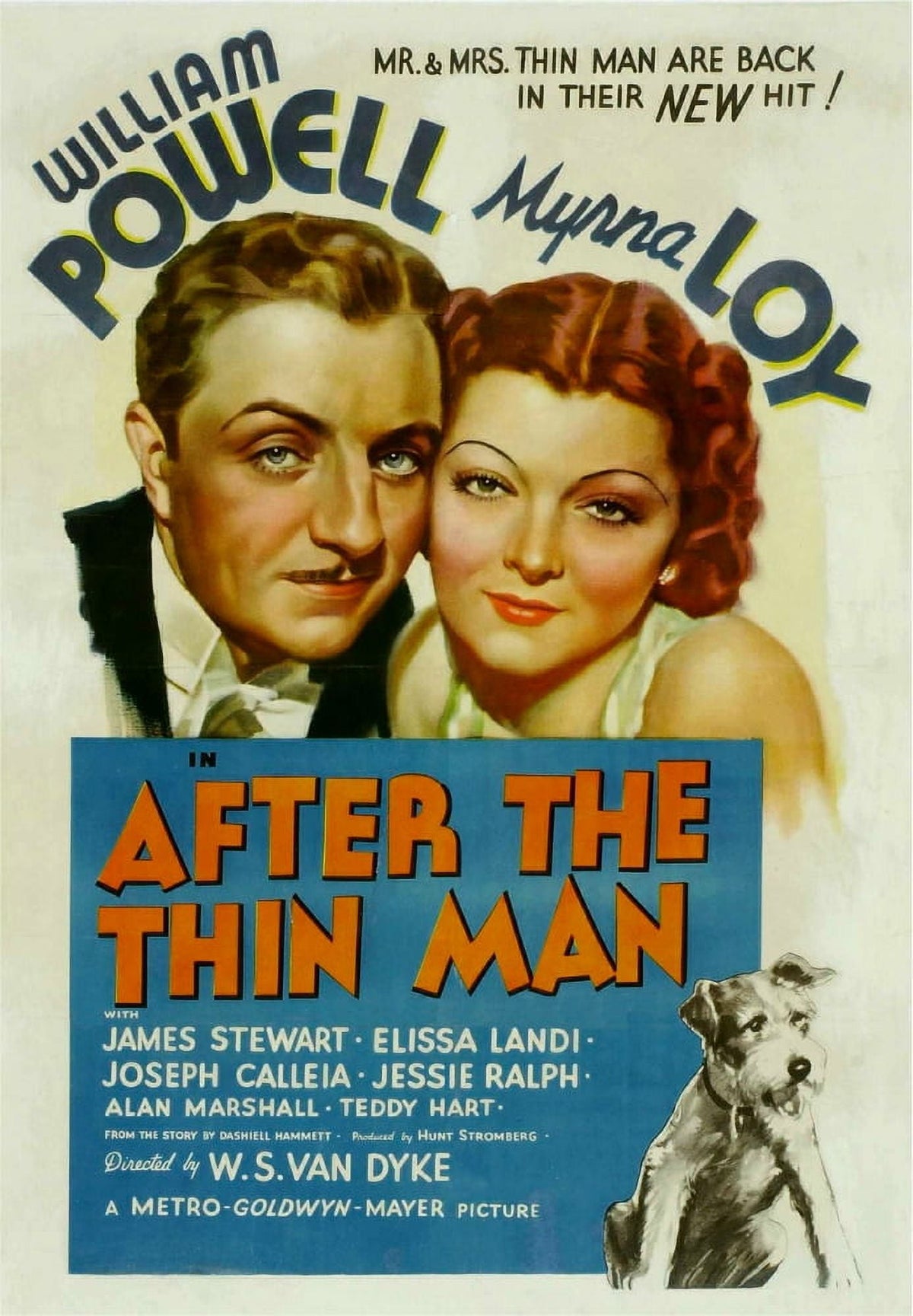 After The Thin Man 1936 movie poster featuring William Powell, Myrna Loy, and Asta.