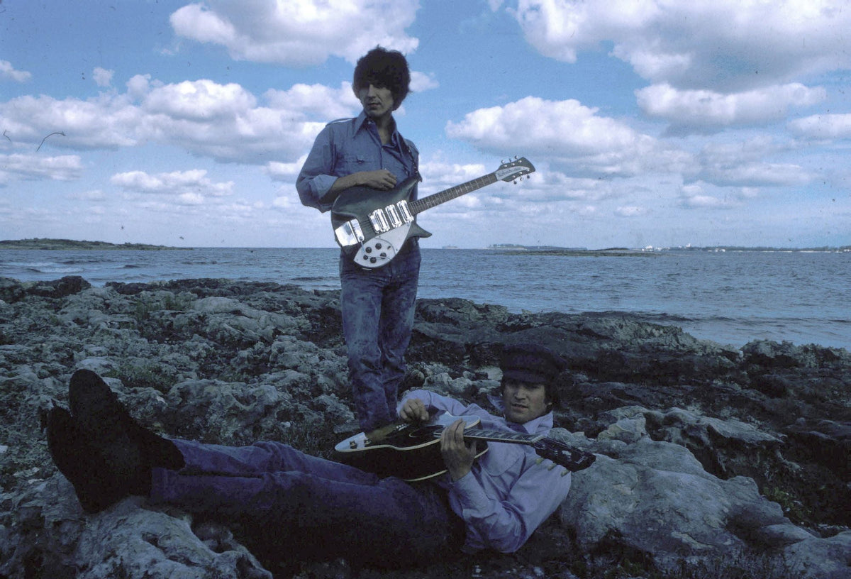 John Lennon and George Harrison iconic beach photo print
