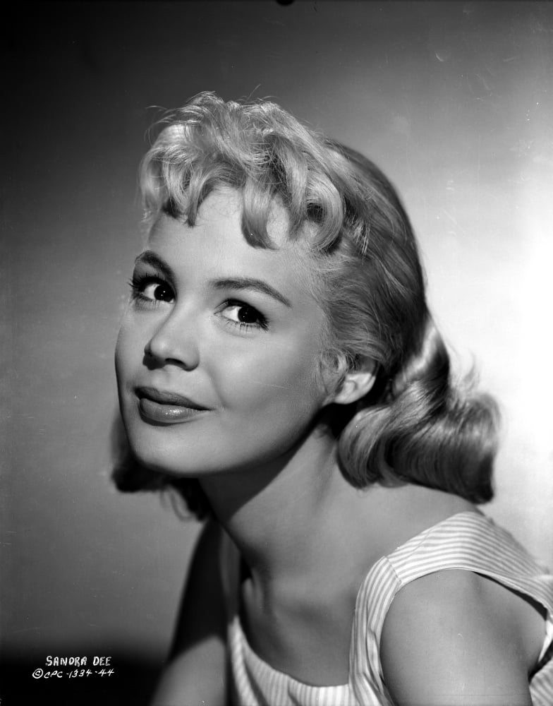 Sandra Dee mini skirt portrait photo print, classic Hollywood glamour.