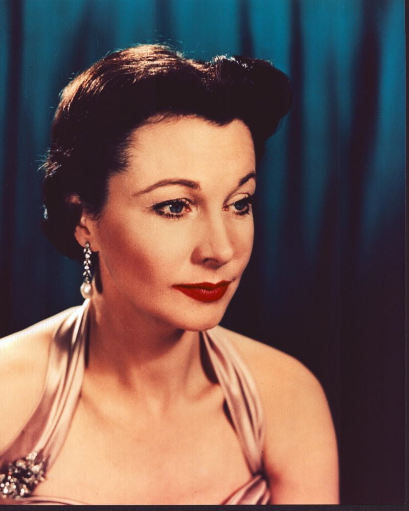 Vivien Leigh headshot photo print in pink dress, capturing classic Hollywood elegance.