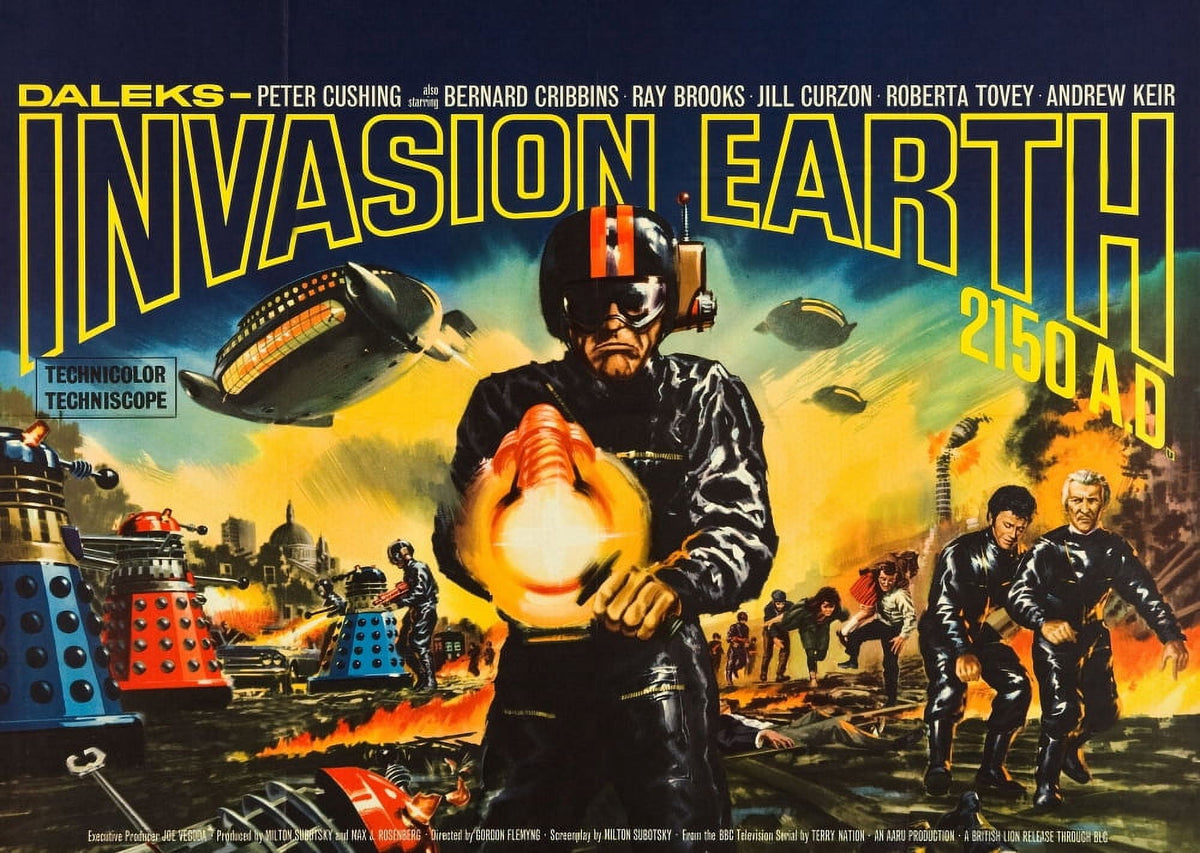 Daleks' Invasion Earth: 2150 A.D. movie poster print featuring iconic sci-fi imagery.