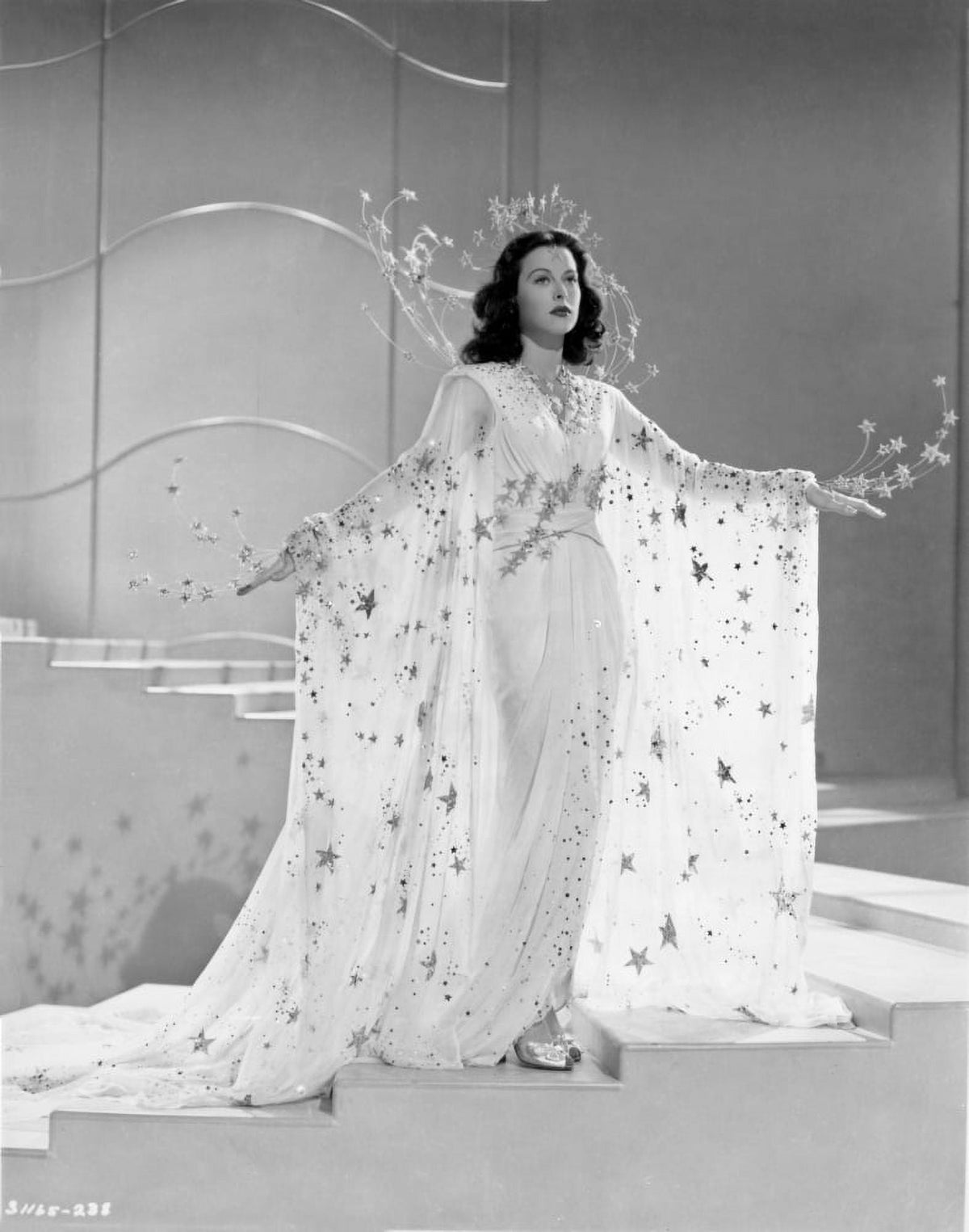 Hedy Lamarr crowned photo print in star patterned dress