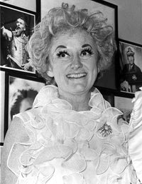 Phyllis Diller smiling portrait in white lace dress photo print.