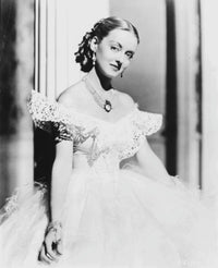 Bette Davis elegant portrait in white lace gown with pearl earrings photo print
