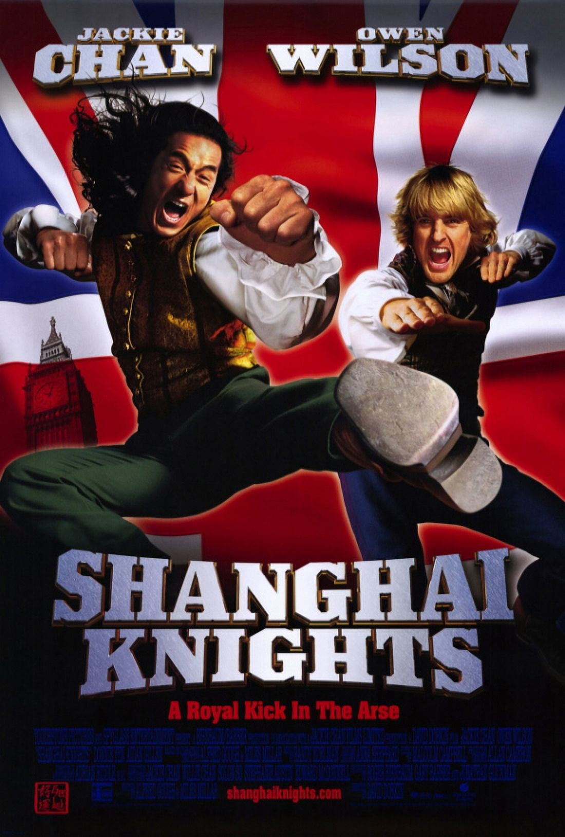 Shanghai Knights Movie Poster Print 27x40 featuring comedic adventure scene.