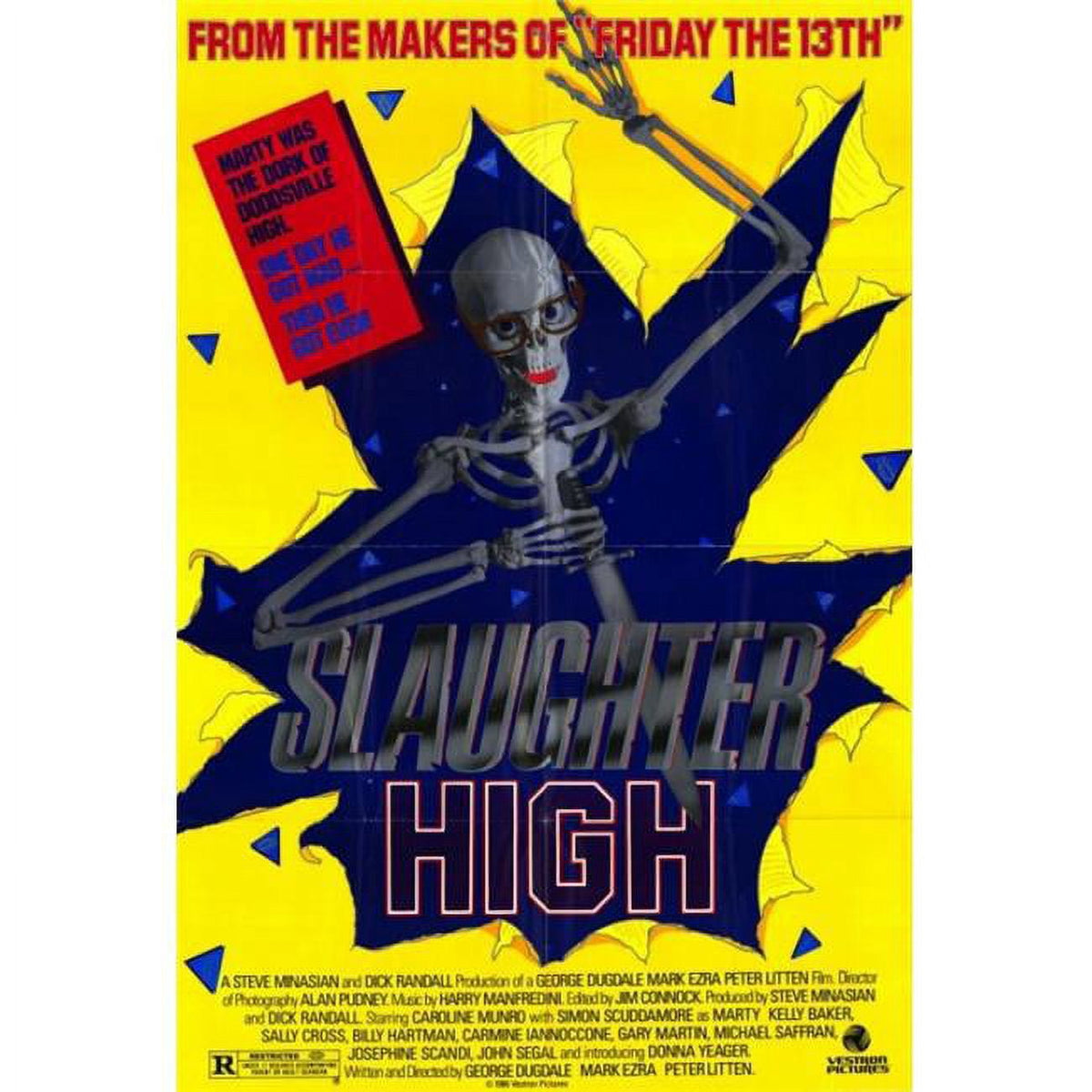 Slaughter High Movie Poster Print showcasing vintage horror film art.