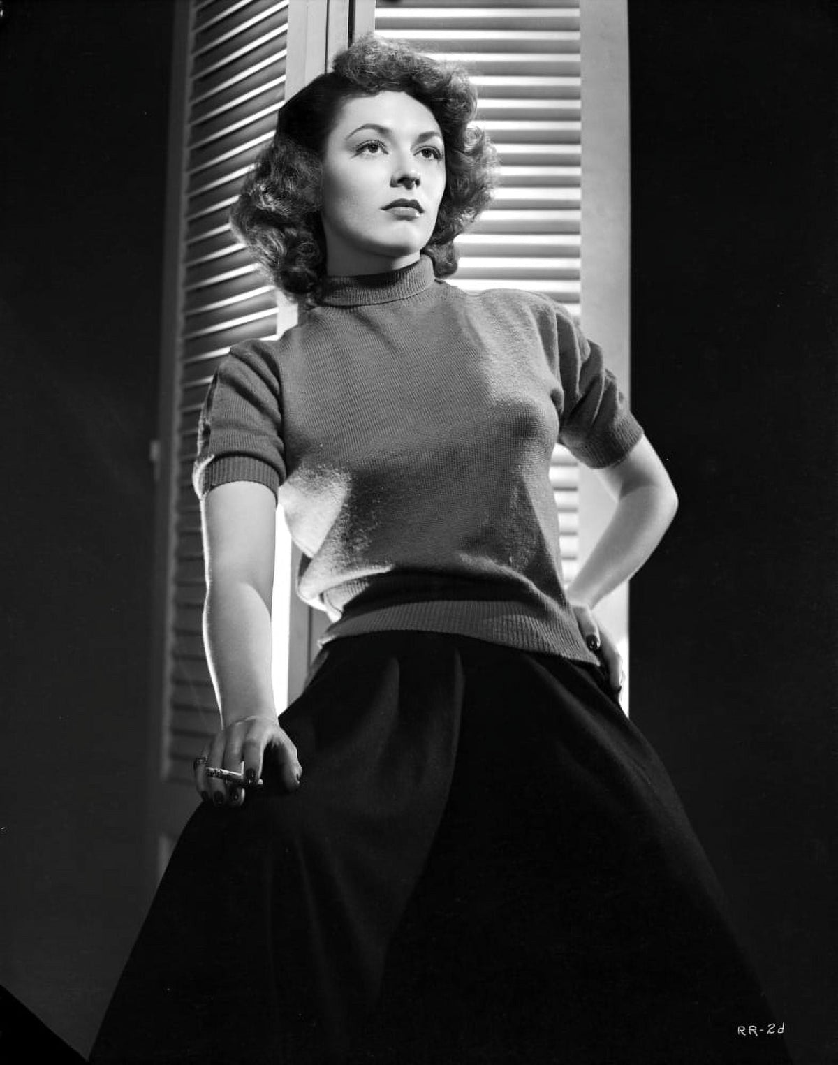 Ruth Roman portrait photo print in fit dress, classic Hollywood style.