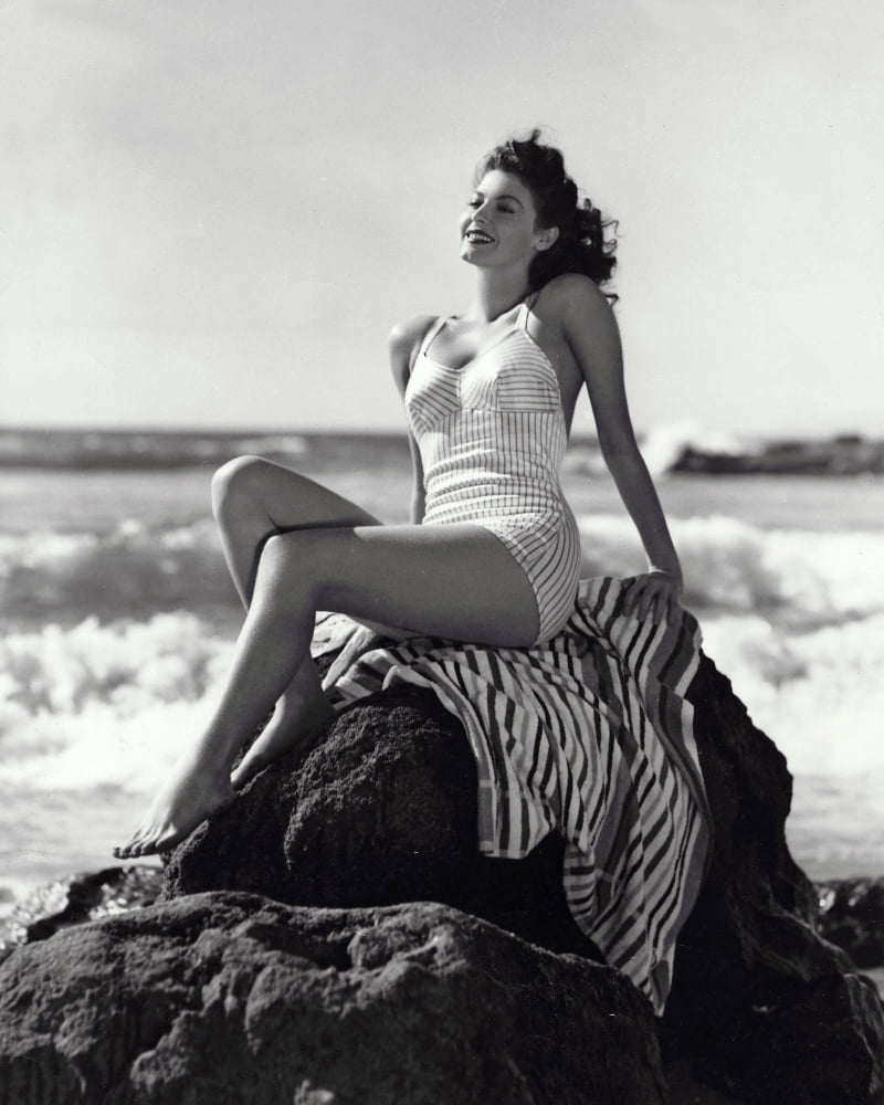 Ava Gardner Rocks at The Beach Photo Print in Vintage Style